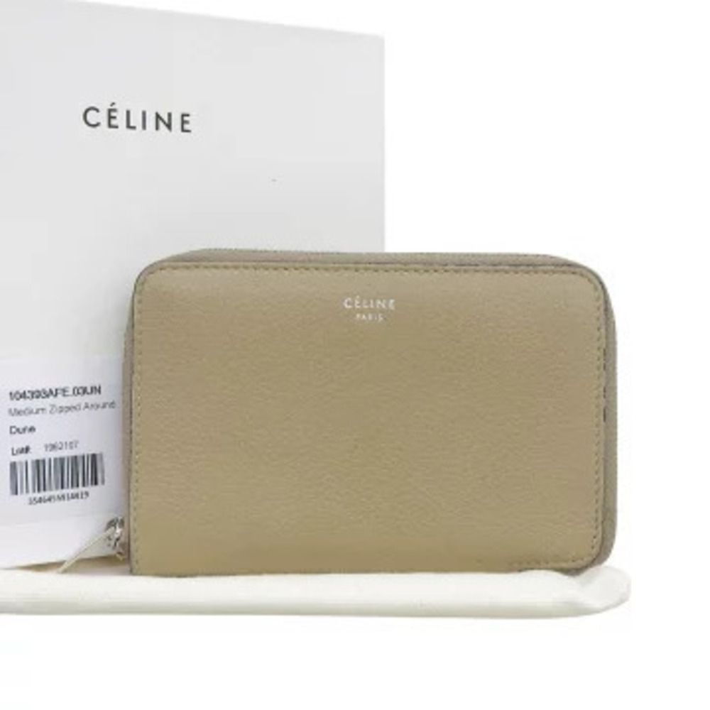 Celine Zip Around Wallet Leather Round Zipper Folding Black